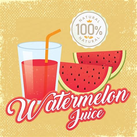 Premium Vector Vintage Fresh Watermelon Juice Vector Illustration