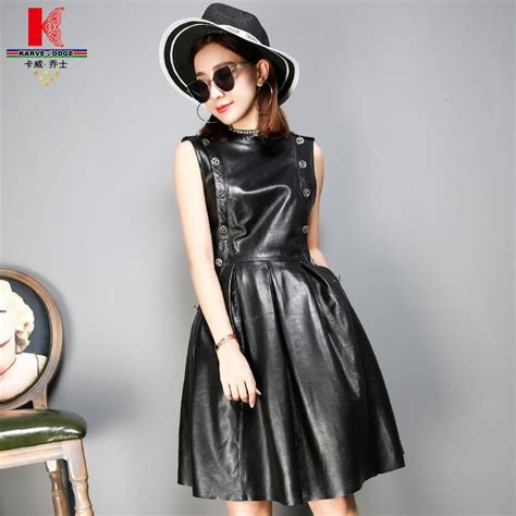 Sexy Genuine Leather Dress Black Short Cocktail Party Black Sleeveless