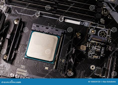 Close Up Of Modern Computer Motherboard With Installed Cpu Electronic