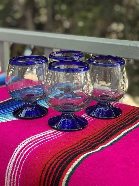 cobalt blue rim cognac snifter tequila glasses set of 4 7 oz each ebay