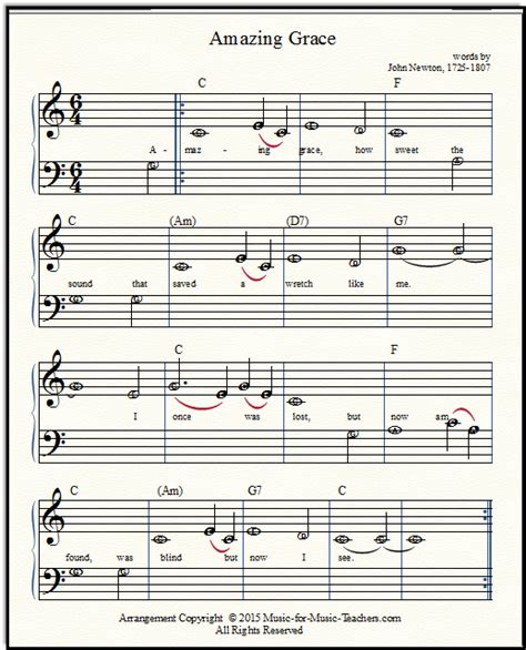 Piano notes, fingerings, and words are provided for beginning pianists. Free Printable Music Sheets Amazing Grace Solos and Duet ...