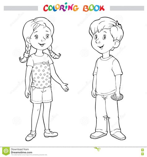 Livre De Coloriage Ou Page Garçon Et Fille Illustration de Vecteur