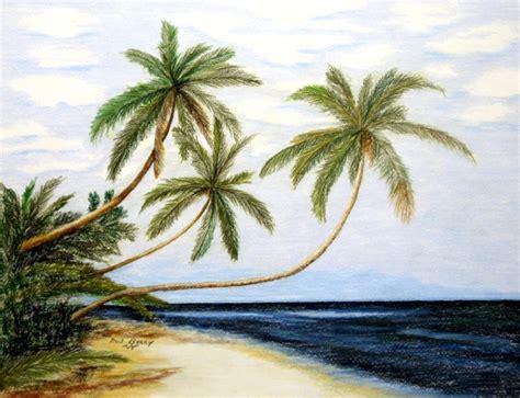 Palms Over White Beach Pencil Drawing By Ron Berry