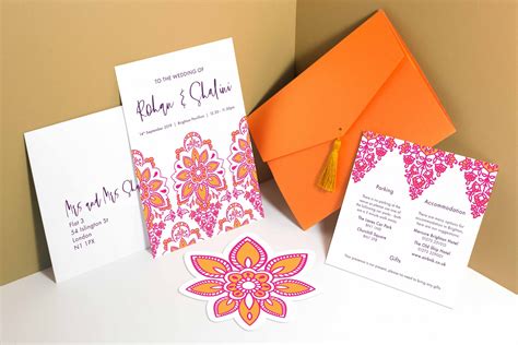 Modern Indian Inspired Pink And Orange Wedding Invitation And Stationery