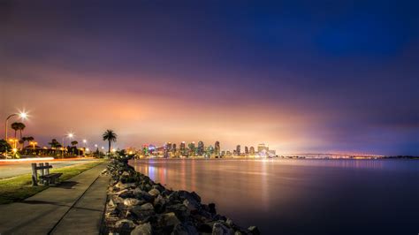Download Bridge Ocean Light Night City Usa Man Made San Diego 4k Ultra