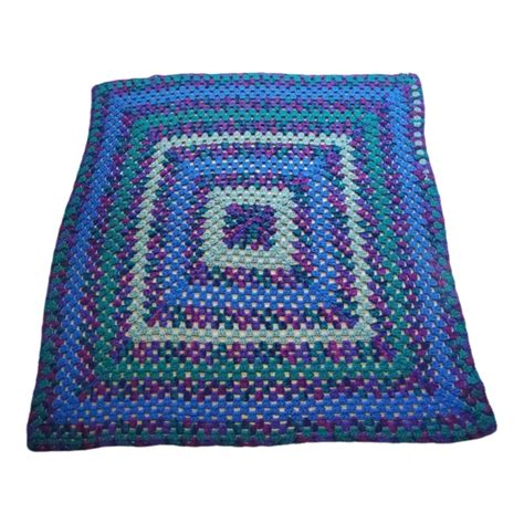 Vintage Handmade Crochet Afghan Rainbow Granny Square Blanket Lap Throw