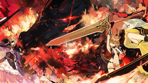 Wallpaper Nekomimi Anime Girls War Weapon Horns Fire Sword Original Characters Dragon