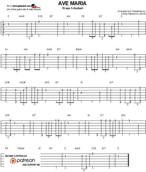 Ave Maria Easy Guitar Tab Tablature Guitare Facile