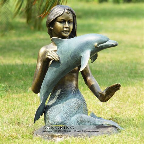 Outdoor Garden Bronze Beautiful Mermaid With Dolphin Aongking