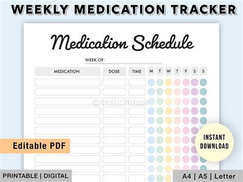 "WEEKLY MEDICATION TRACKER Keep track of your medications easily! This