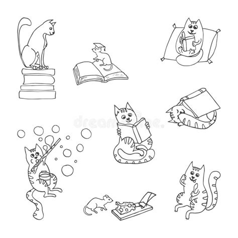 Vector Illustration Of Set With Funny Cats Hand Drawn Cats Stock