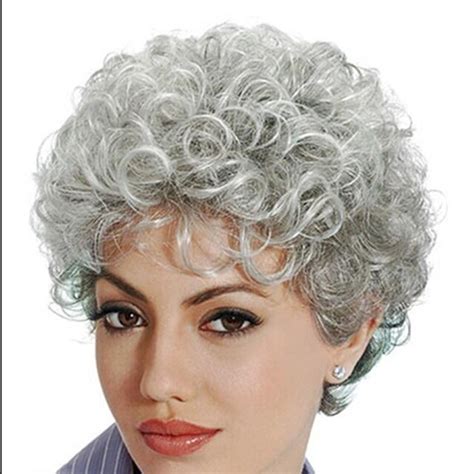 Free Shipping New Ladies Wigs Women Short Silver Grey Curly