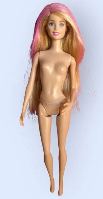 Barbie Doll Millie Fashionistas Nude Long Blonde Hair Pink Highlights