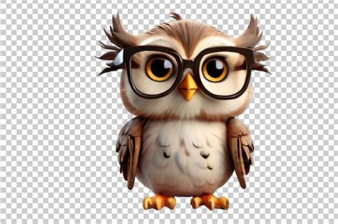 Premium Psd A Charming 3d Render Of A Cute Happy Owl Wearing Glasses
