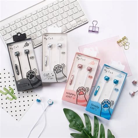 Girl Cute Cat Earphone Anime Earphones Pink Blue Earbud For Xiaomi
