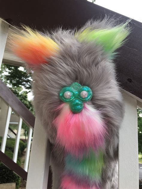 Gray Rainbow Long Furby With Light Teal Glitter Resin Face Etsy