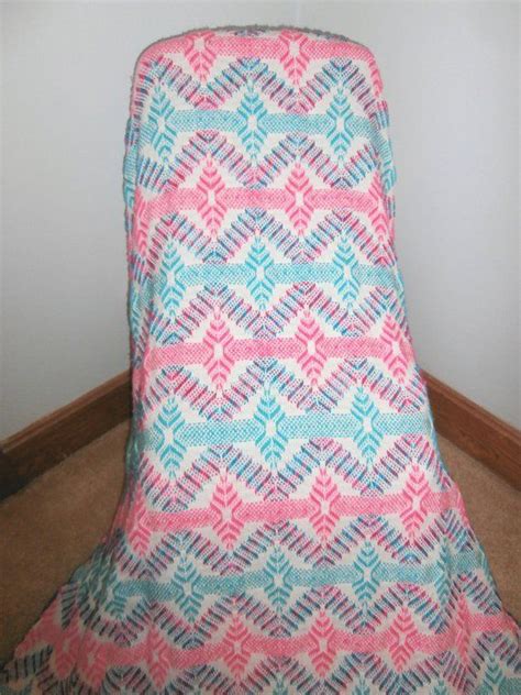 Swedish Weave Monks Cloth Afghan~throw In Turquoise Pink And