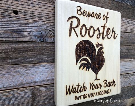 Funny Farm Sign Beware Of Rooster Sign Rooster Decor Etsy