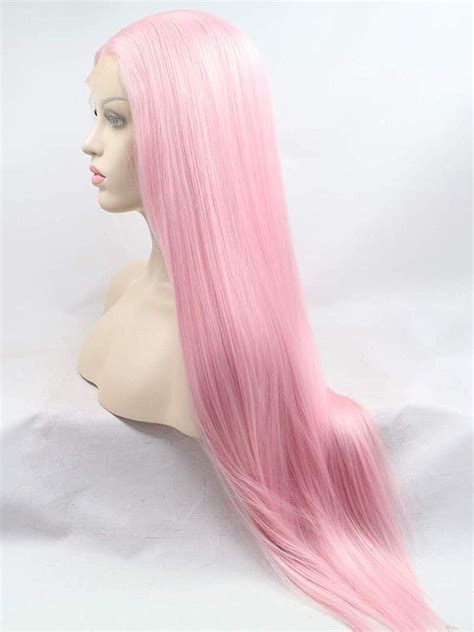 Long Pink Wig Pink Synthetic Wig Long Lace Front Wig Pink Straight Wig Chloewigs
