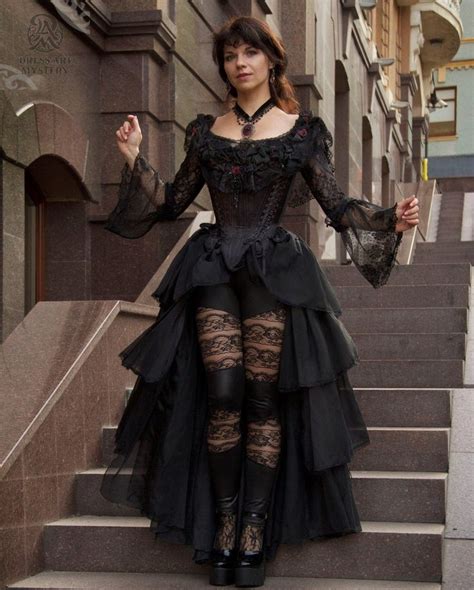 Black Gothic Wedding Dress Ruffle Skirt Tight Lacing Corset Etsy Uk