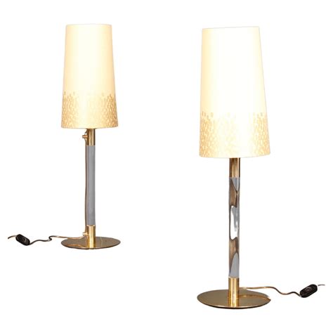 Pair Of Cross Table Lamps In Dark Plexiglass And Brass For Sale At 1stdibs