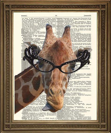 Giraffe Wearing Glasses Dictionary Page Art Print Pimlico Prints