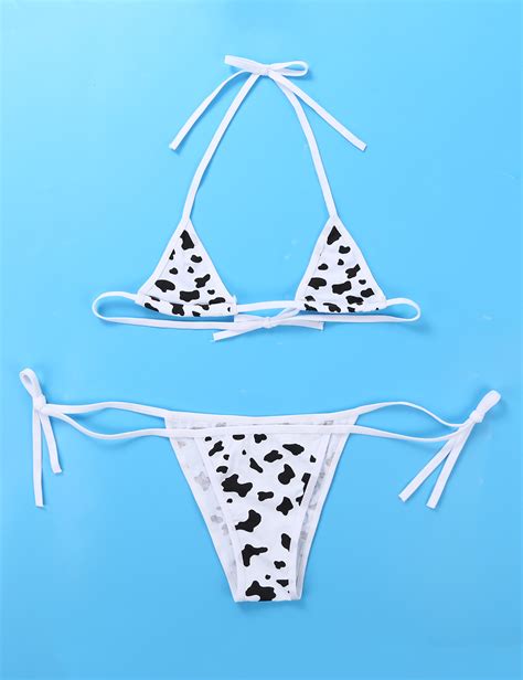 Women Lingerie Bikini Set Kawaii Style Milk Cow Dotted Or Striped Mini