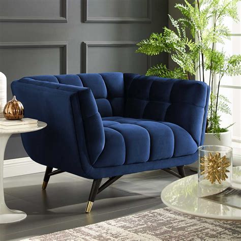 Adrianna Upholstered Velvet Armchair Midnight Blue Velvet Living Room