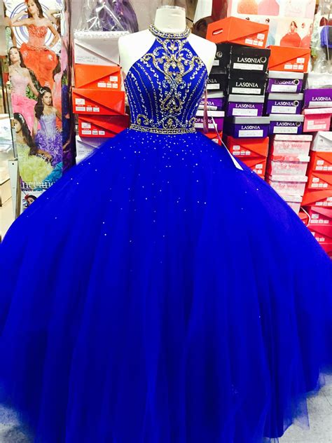 Royal Blue Dress With Bedazzled Gold And Silver Sparkles Quinceaneradresses Quinceanera