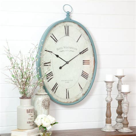 Sonia Oval Wall Clock Farmhouse Wall Clocks Rustic Wall Clocks Wood