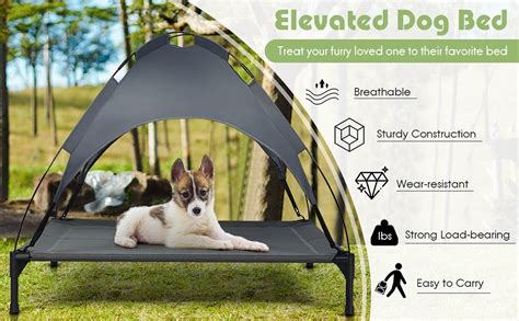 Portable Elevated Outdoor Pet Bed With Removable Canopy Shade Costway