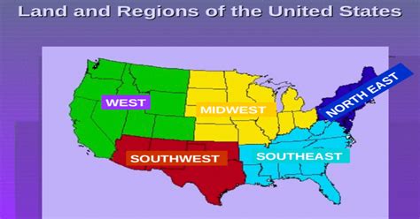 Land And Regions Of The United States West Midwest North East Southwest