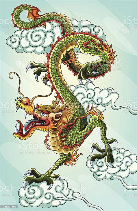 Like these other east asian dragons, most japanese ones are water deities associated with rainfall and bodies of the kojiki and nihongi mention several ancient dragons: A Green Chinese Dragon Painting Stock Illustration ...