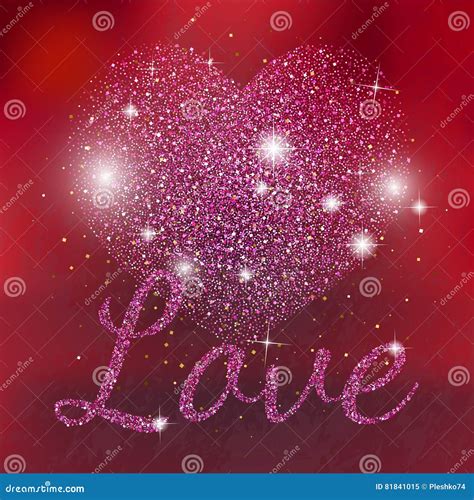 Pink Sparkles Heart On Red Background Pink Glitter Heart Love