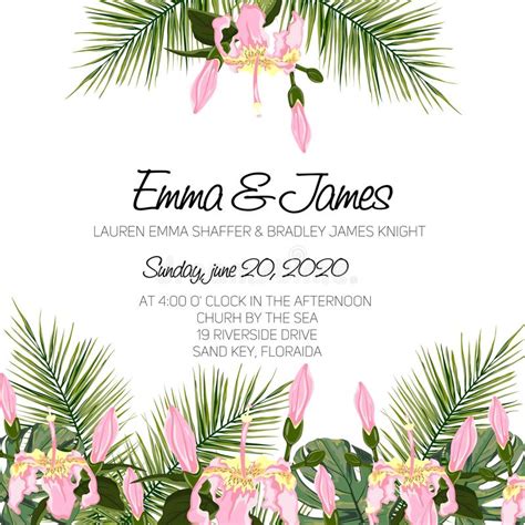 Wedding Invitation Floral Invite Card Design With Green Tropical