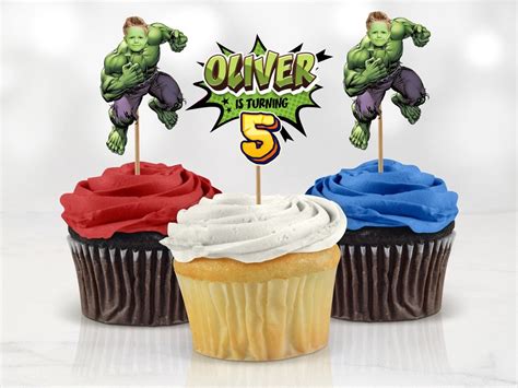 Printable Hulk Custom Photo Cupcake Topper Personalised Hulk Cupcake