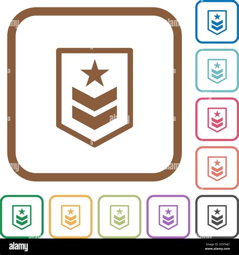 Military Rank Simple Icons In Color Rounded Square Frames On White
