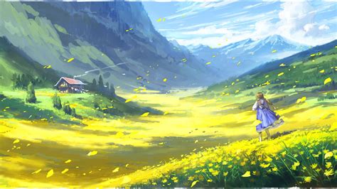 Download 1920x1080 Anime Landscape Anime Girl Wind