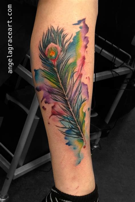 Watercolor Feather Tattoo Done By Angela Grace At Damask Tattoo In