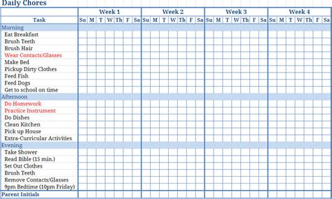 Worksheets For Child Chore List Template