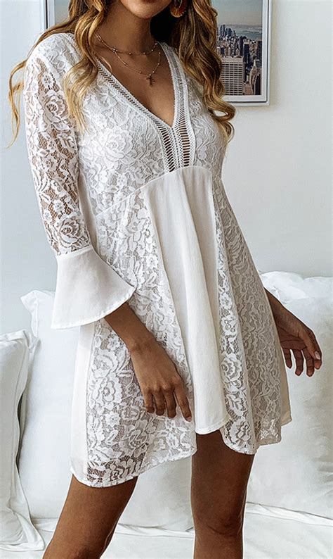 White Crochet Lace Dress Long Sleeve Lace Mini Dress Long Sleeve Mini Dress Lace Dress