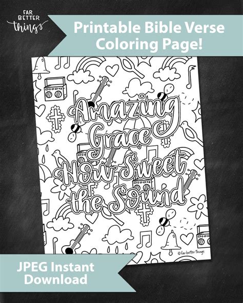 Hymn Coloring Page Amazing Grace Printable Hymn Download Now Etsy