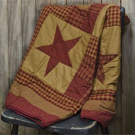 Details About New Primitive Americana Folk Art Red Star Patchwork Quilt