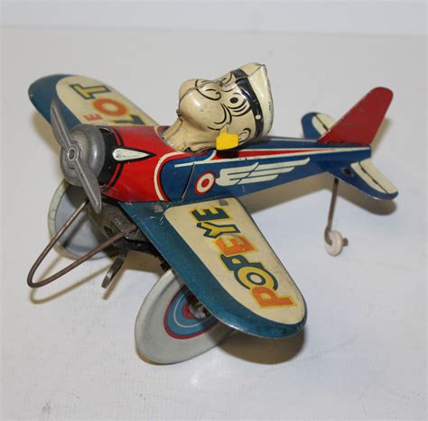Bargain Johns Antiques Antique Popeye The Pilot Wind Up Tin Toy