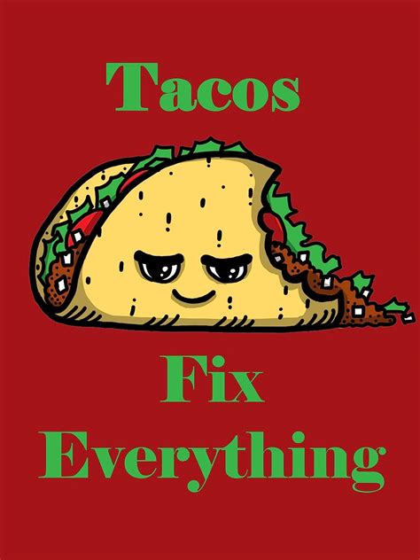 Hat Shark Tacos Fix Everything Food Humor Cartoon 18x24