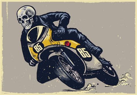 Premium Vector Skull Riding Classic Motorcycle