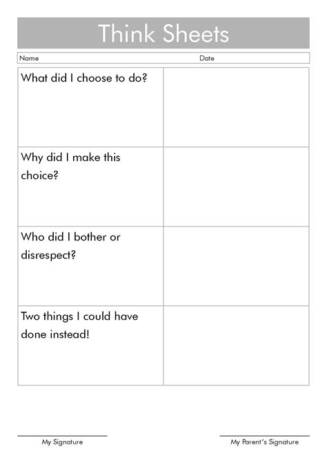 Free Think Sheets For Behavior