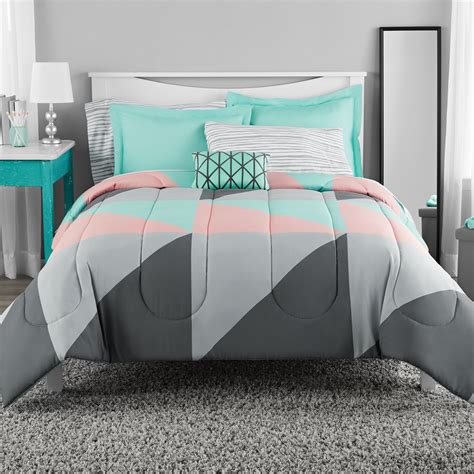Mainstays Grey And Teal Bed In A Bag Bedding Set With Bonus