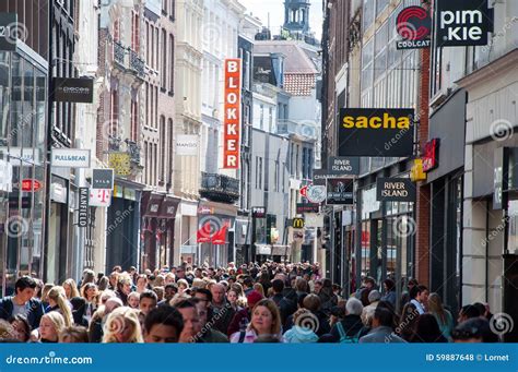 The Busy Kalverstraat A Famous Shopping Street In The Center Of The