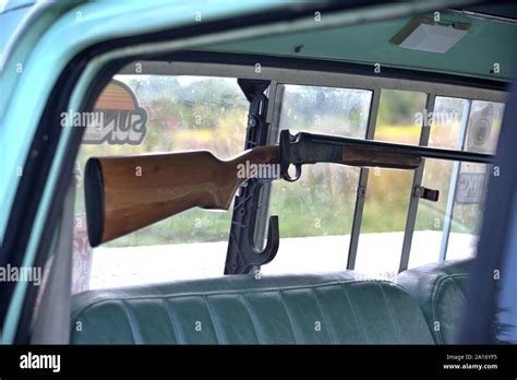 Rifle And Rifle Rack In The Cab Of A Ford F 150 Pick Up Truck Olean